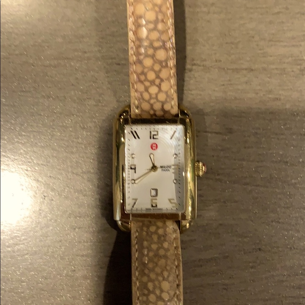 Gold Michele watch with leather band